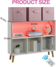 Kids Toy Storage Organizer with 3 Fabric Bins, Open Shelf Bookcase with Drawers, Wooden Storage Cabinet for Playroom, Nursery, Bedroom, Living Ro