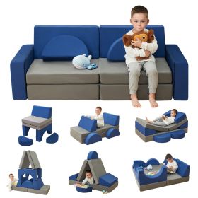 8-Piece Modular Kids Play Couch, Convertible Foam Sofa for Toddlers, Foldable Play Set for Climbing, Crawling, Building