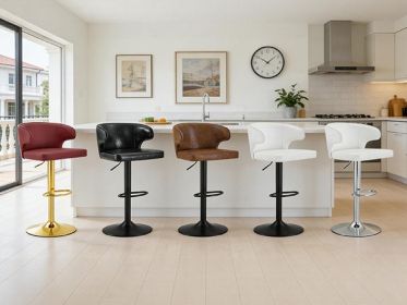 Modern rotating adjustable bar chair, PU leather belt backrest swivel chair, suitable for kitchen bar counter and dining room, adjustable height