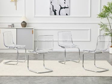 Transparent dining chair with arched legs, PC seat surface and steel pipe frame, modern dining chair